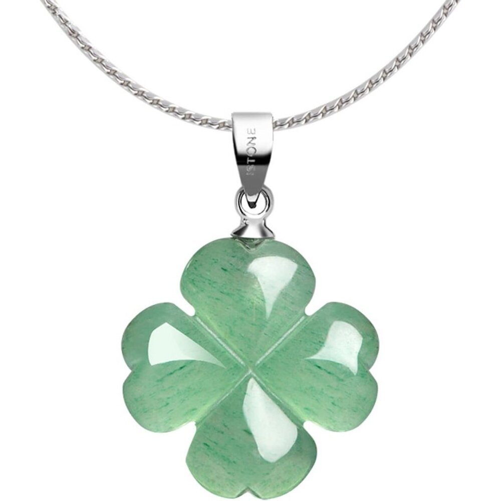 St. Patrick's Day Four Leaf Clover Pendant Necklace Green Aventurine Gemstone Pe